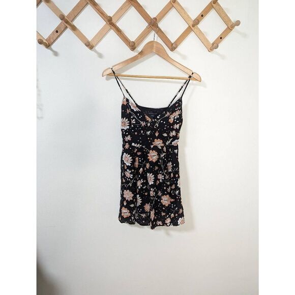 American Eagle Outfitters Black and Peach Floral V-Neck Dress - Size 2 - Picture 1 of 9